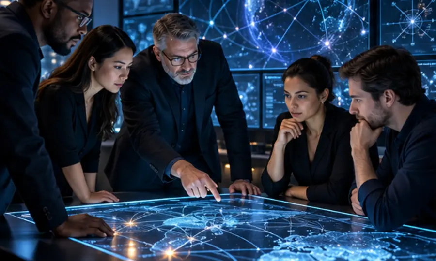 Team using connected intelligence to make portfolio decisions