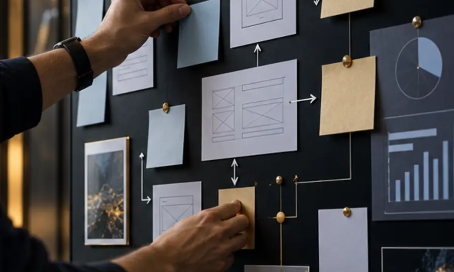 Hands mapping a connected business system