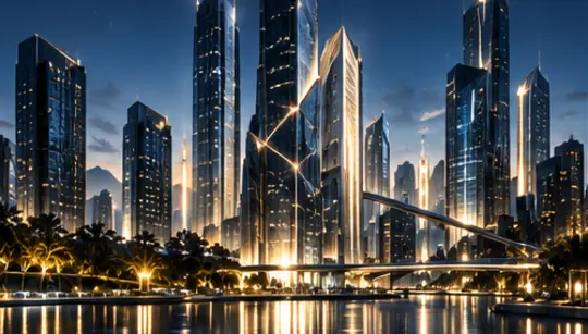 Illuminated modern city