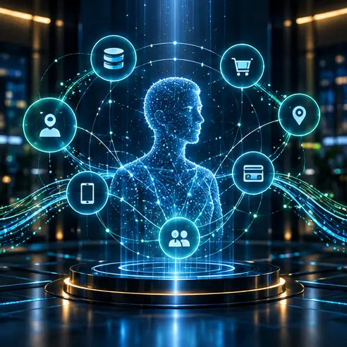 Unified customer identity hologram connected to multiple data sources